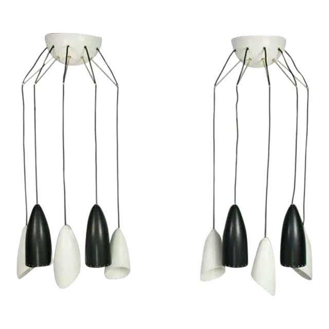 1970s Roberto Giulio Rida Five Arm Cone Sconces in Black and White With Brass Fittings - a Pair For Sale