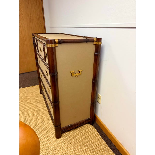 1992 Rare Ralph Lauren Cameron Canvas Faux Bamboo Brass Campaign Chest of Drawer For Sale - Image 9 of 12