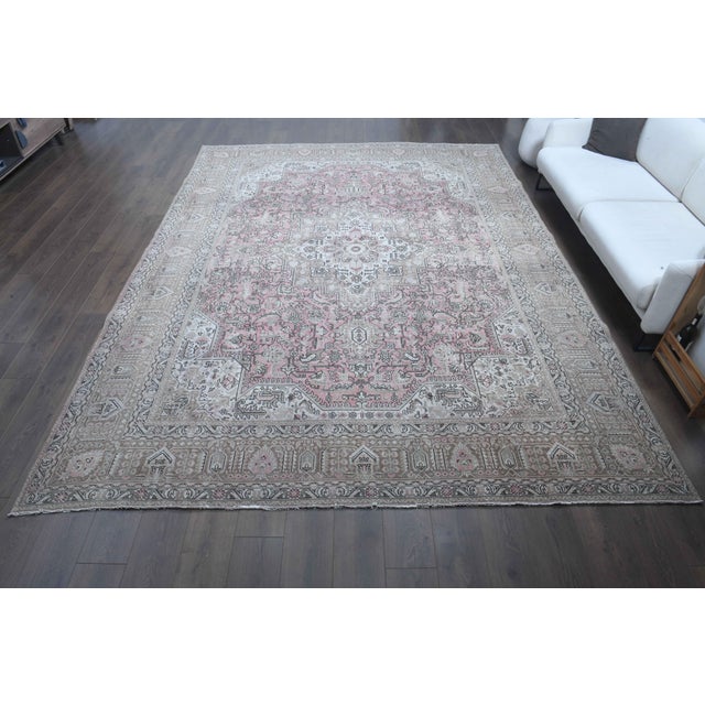 Persian 1960s Vintage Persian Handmade Wool Cotton Light Pink Area Rug For Sale - Image 3 of 11