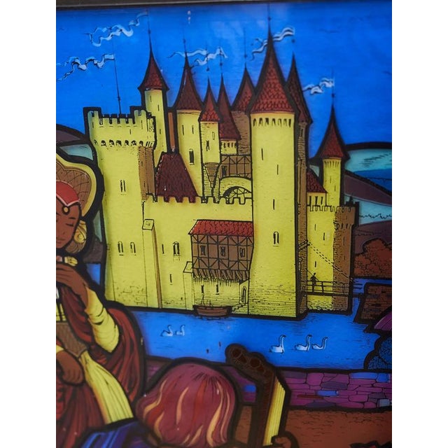 Hanging Stained Glass Window with Knightly Motif and Castle in Colored Glass For Sale - Image 4 of 8