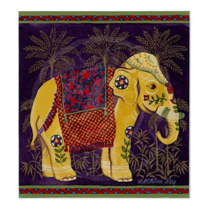 Matted Original Indian Elephant Painting, by Kathleen Ney