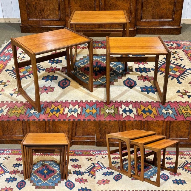 Set of 3 English nesting tables from the brand G-plan from the 1970s in teak - L=54cm, D=43cm, H=49cm. This piece has an...