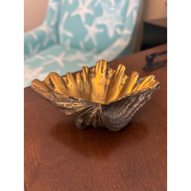 Hollywood Regency Vintage Shell Form Metal Ashtray / Catchall Bowl For Sale - Image 3 of 7