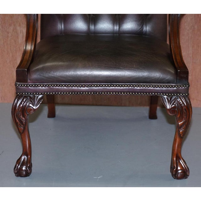 George II Gainsborough Carver Chesterfield Leather Armchair with Claw and Ball Feet For Sale - Image 10 of 18