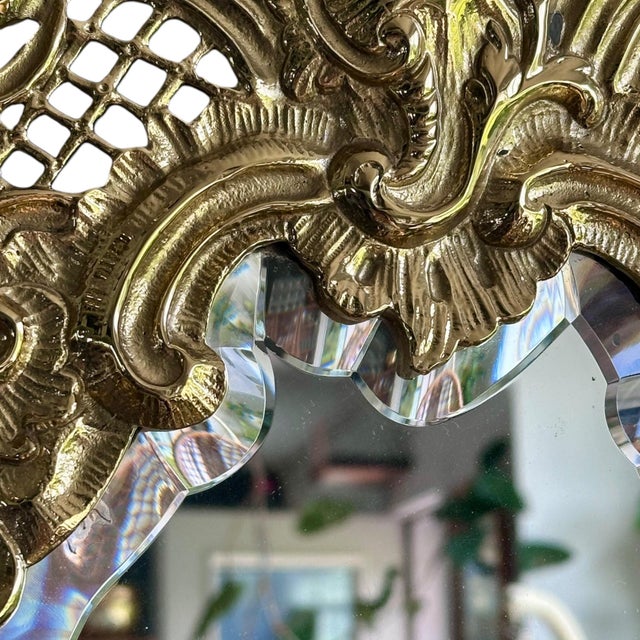 Vintage Gilded Brass Wall Sconces W/ Beveled Mirrors For Sale - Image 12 of 14