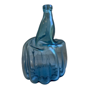 Vintage Sculptural Aqua Blue Glass Demijohn Bottle Large MCM Style Art Glass Vase