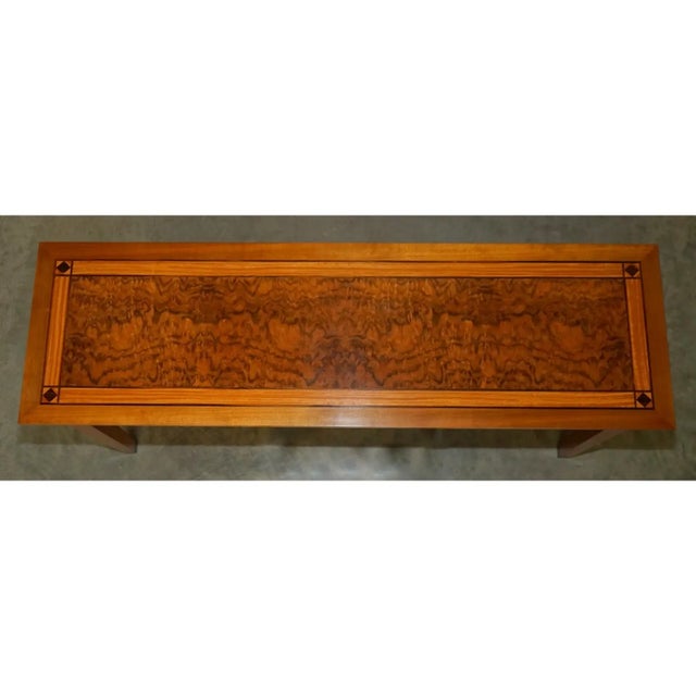 Stunning Vintage 1994 David Linley Burr Walnut Amboyna Wood Large Console Table For Sale - Image 13 of 18