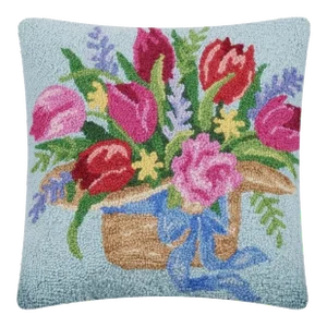 Tulips Floral Wool Hook Throw Pillow 18" Square