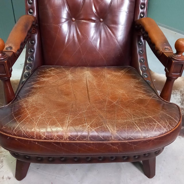Cowhide Leather Library Armchair, 1960s For Sale - Image 16 of 17