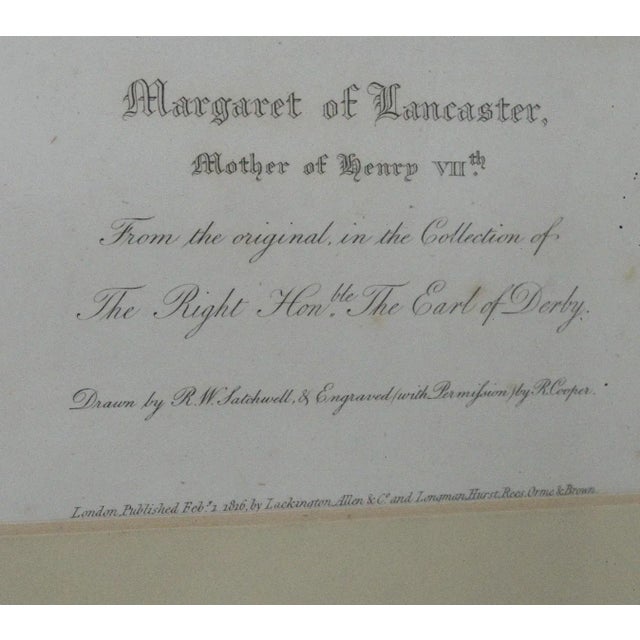 Sculpture Materials Early 19th Century "Margaret of Lancaster" English Copper Plate Engraving, Framed For Sale - Image 7 of 8