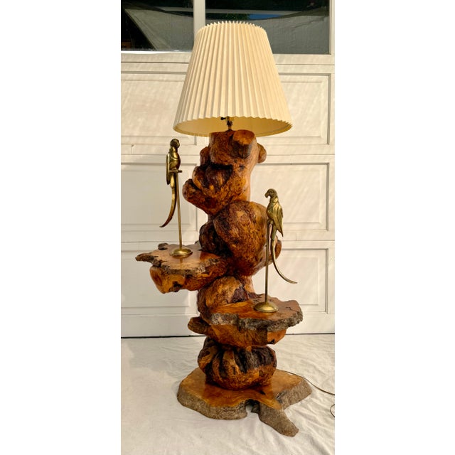 1960s One-of-a-Kind Artist-Made Burl Wood Floor Lamp With Live Edge Display Shelves For Sale - Image 12 of 12