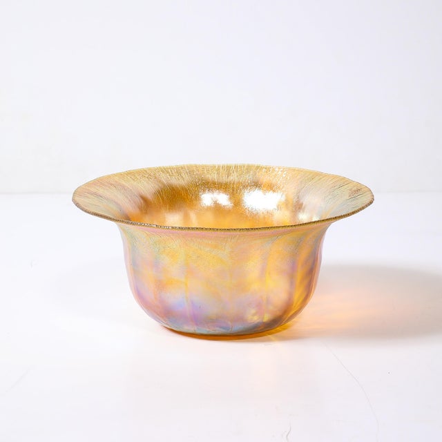 Glass Art Nouveau Iridescent Yellow Blue Favrile Glass Bowl Signed l.c. Tiffany & Co For Sale - Image 7 of 14