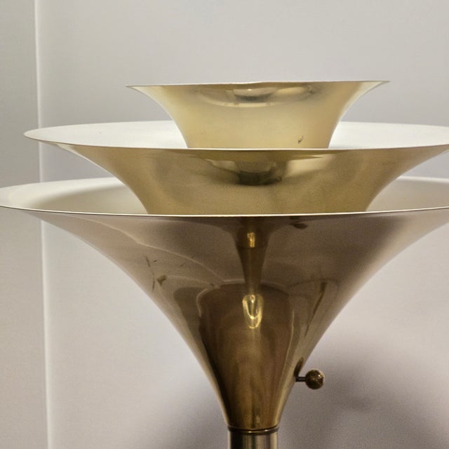 Vintage Art Deco/Mid Century Modern Torchiere Brass-Finish Floor Lamp For Sale In Phoenix - Image 6 of 8