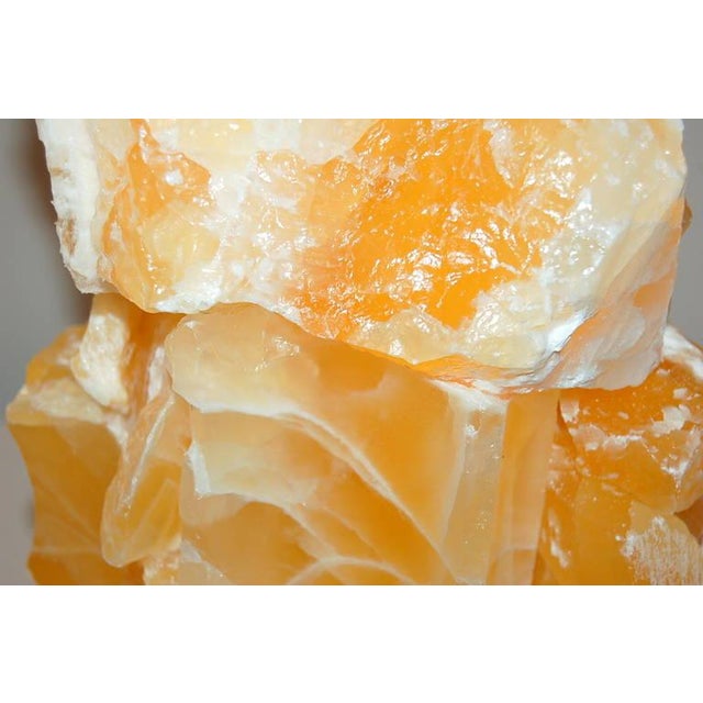 Metal Stone Rock Lamp Table Sculptures in Orange Calcite For Sale - Image 7 of 11