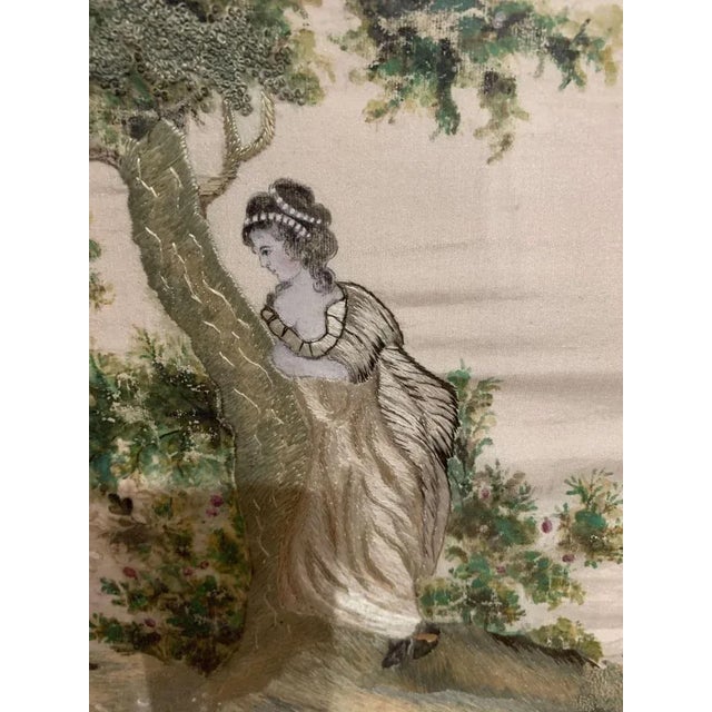 Blue 19th Century Swedish Silk Artwork with Child Berry Picking For Sale - Image 8 of 12