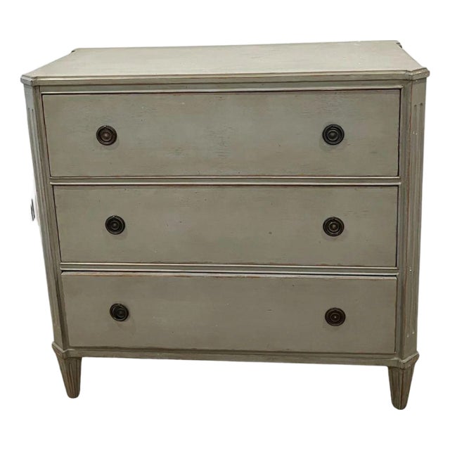 Swedish Gustavian Style Painted Celadon Three Drawer Dresser For Sale