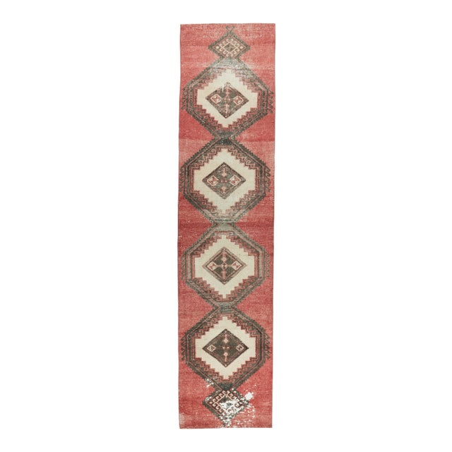 Vintage Turkish Hand-Knotted Red Runner Rug For Sale