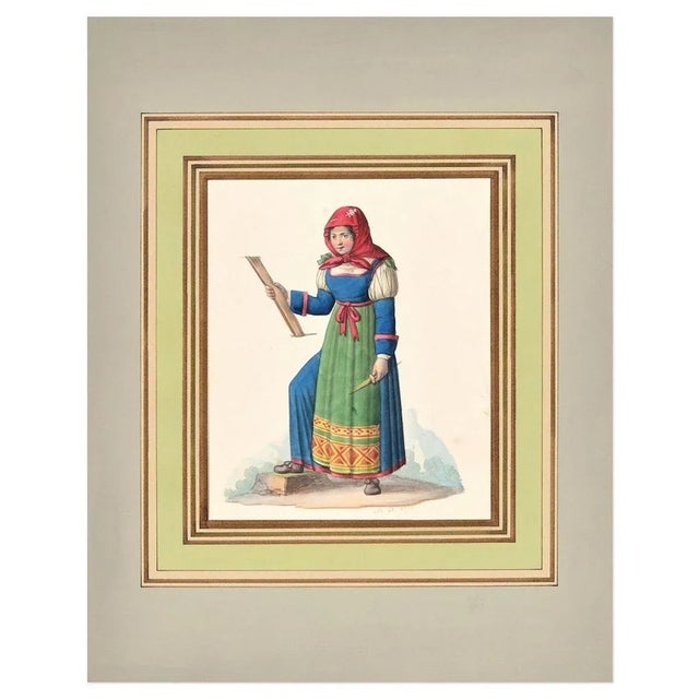 Woman In Costume is an original watercolor on ivory-colored paper, realized by Michela De Vito in the first half of XIX...