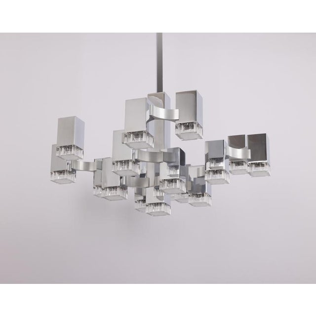 Large Cubic Chrome and Acrylic Glass 17-Light Chandelier by Gaetano Sciolari, Italy, 1960s For Sale - Image 6 of 18