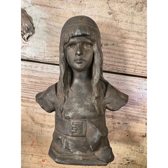 Metal Late 19th Century Vintage Art Nouveau Statue of a Girl Signed For Sale - Image 7 of 9