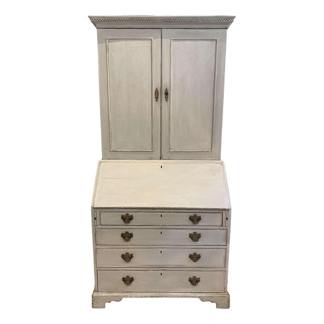 19th Century Painted Oak English Bureau Bookcase For Sale