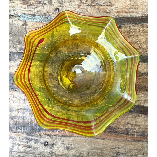 Vintage Striped Murano-Style Glass Centerpiece Bowl For Sale - Image 15 of 18
