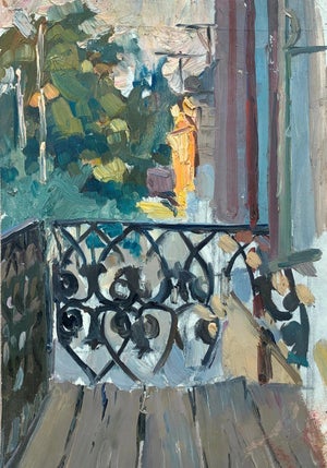 Vintage Urban Oil Painting: Ukrainian Cityscape, 1960 Art 33-23