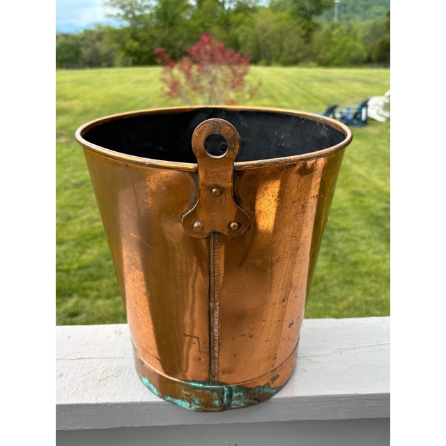 Late 19th / Early 20th C. Copper Fireplace Bucket / Scuttle. Clean oval conical shape, large size, hand-hewn with strong...