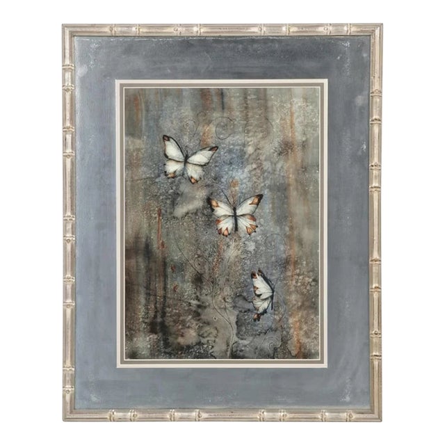 Vintage Mona Royer Butterflies Watercolor Painting Framed For Sale