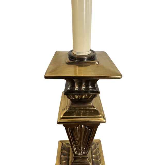Tall 32” Solid Brass Column Lamps – Vintage Neoclassical Statement Pair For Sale - Image 10 of 10
