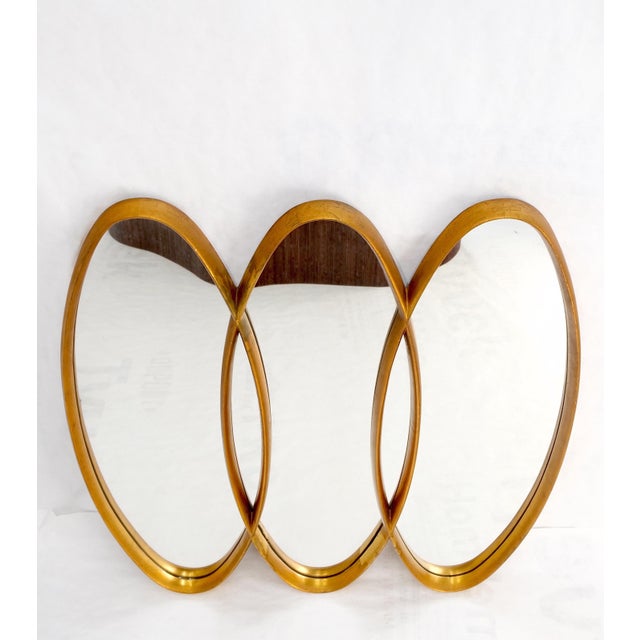 Mid-Century Modern Tripple Overlapping Carved Wood Ovals Gold Gilt Wall Mirror For Sale - Image 6 of 11