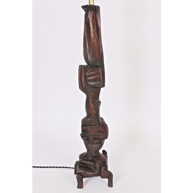 Coffee 1969 Tall Smokey Tunis Hand Carved Poplar Table Lamp For Sale - Image 8 of 13