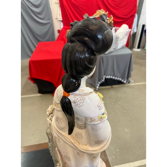 Vintage Hand Painted Porcelain Japanese Geisha Statue 32in Tall For Sale In Atlanta - Image 6 of 9