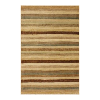 Boho Chic Hand Made Beige/Green Wool Rug - 3'11'' X 5'7'' For Sale