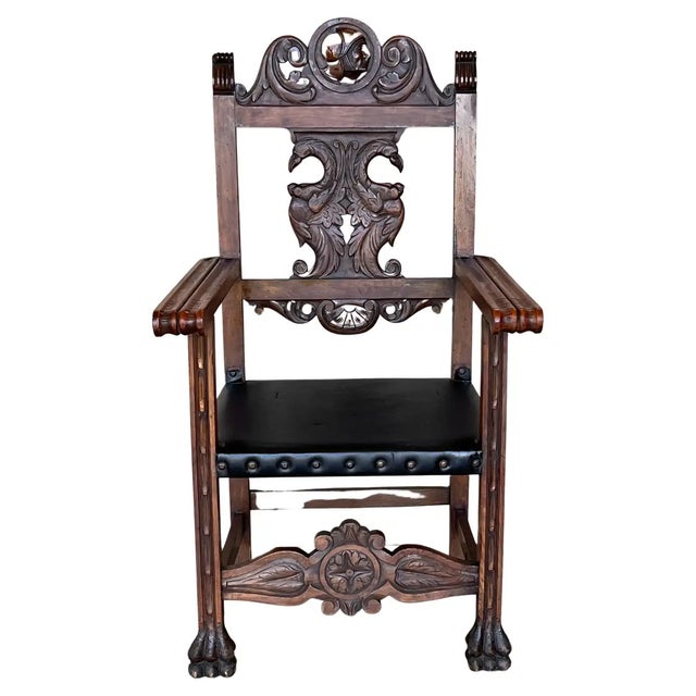 19th Century French Carved Walnut Turned Wood Armchair With Claw Feet For Sale - Image 4 of 4