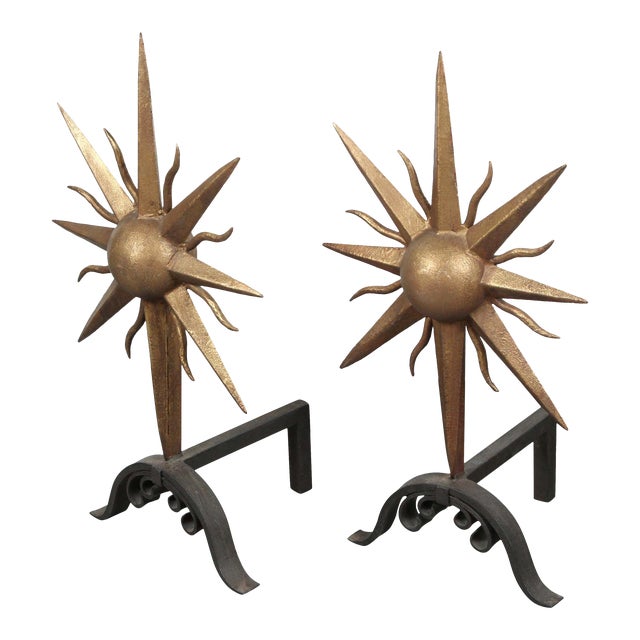 Sunburst Andirons - a Pair For Sale
