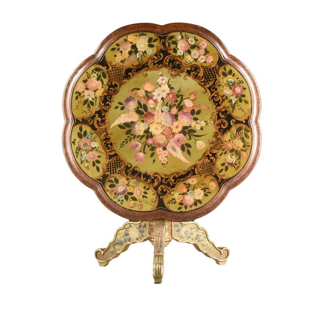 19th Century Floral Hand-Painted Wood Tilt-Top Table For Sale - Image 10 of 10