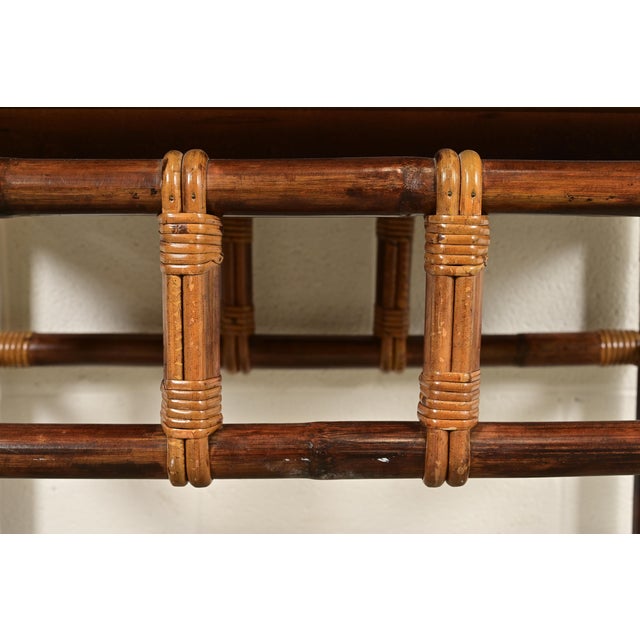 Wood John Wisner for Ficks Reed Mid-Century Hollywood Regency Bamboo Rattan Tile Top Side Table, 1950s For Sale - Image 7 of 11