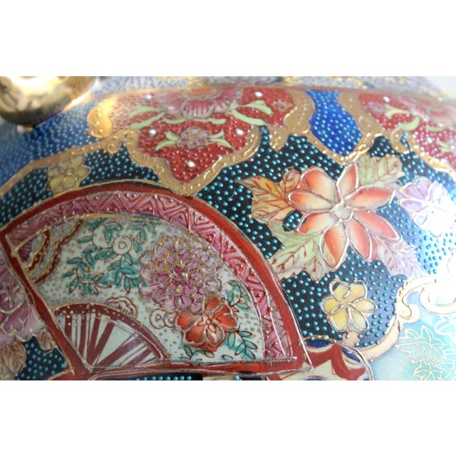 Monumental 50.5" Chinese Export Royal Satsuma-Style Palace Floor Vase With Wooden Stand For Sale - Image 12 of 18