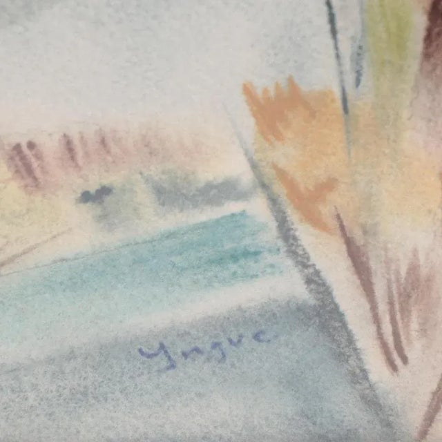 Paint Original Vintage Signed Yngve H. Olsen Modernist Southwest Landscape Watercolor Painting For Sale - Image 7 of 9