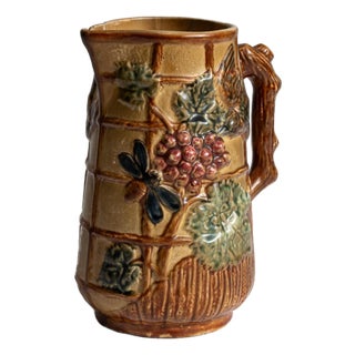 1900s French Amber Barbotine Ceramic Jug For Sale