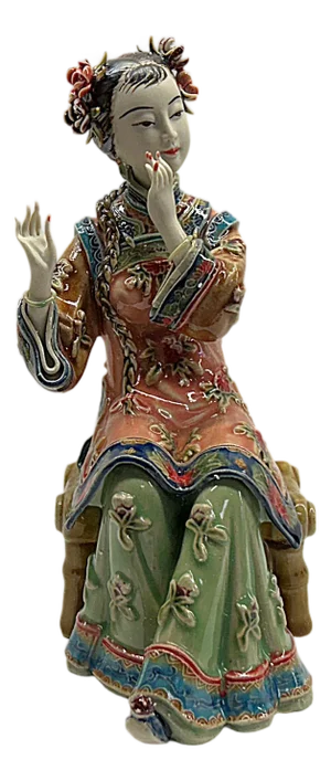 Chinese Porcelain Qing Style Dressing Playing Flute Lady Figure