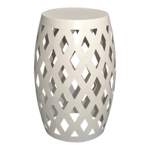 1980s Hollywood Regency White Harlequin Woven Lattice Drum Garden Stool