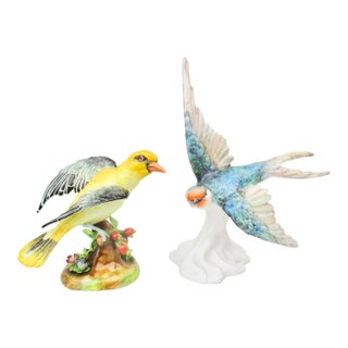 Pair of J T Jones Crown Staffordshire Birds Bone China - A Pair of 2 For Sale