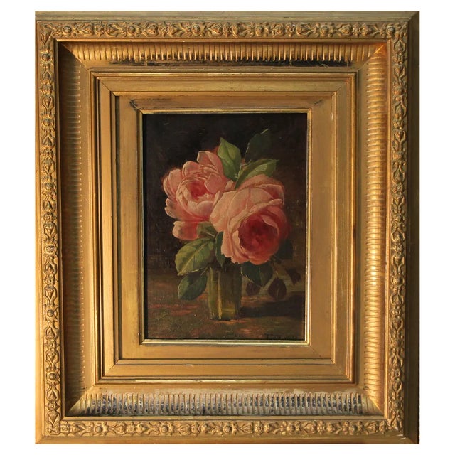 Franz Geerts, Roses in a Vase, 1902, Oil on Wood, Framed For Sale