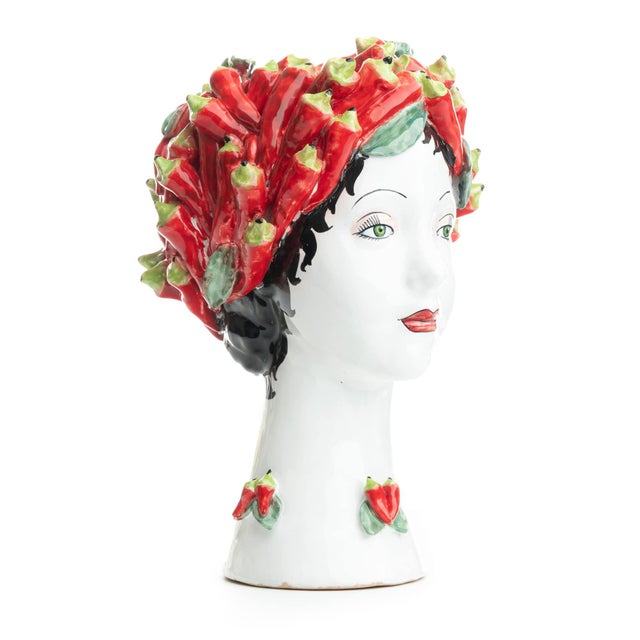 Head Vase Sculpture with Peppers, Ceramiche D'arte Dolfi For Sale - Image 4 of 12