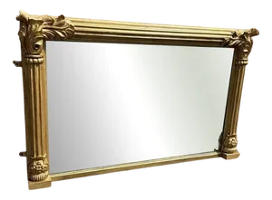 Antique English Gilt Ribbed Column Framed Overmantle Mirror