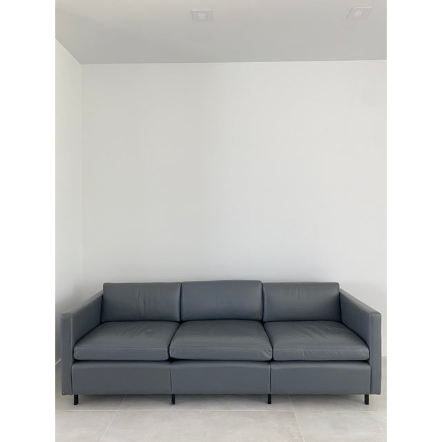 Animal Skin Minimalist Modernist Knoll Charles Pfister in Gray Leather Sofa For Sale - Image 7 of 10