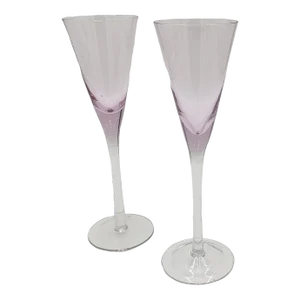 Pair of 1970s Hand-Blown Luminarc Circleware French Flutes/Cocktail Glasses With Pink Stems