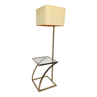 Vintage 1960s Glass and Brass End-Table Lamp With Rectangular Shade For Sale